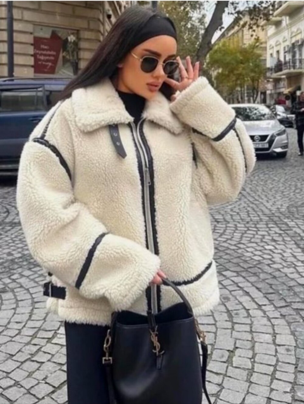 ZARA Women Viral Faux Shearling Fleece Biker Jacket Oversized XS